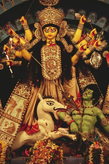 Framed Print : Durga puja festival, goddess idol killing demon Framed Print : Durga puja festival, goddess idol killing demon