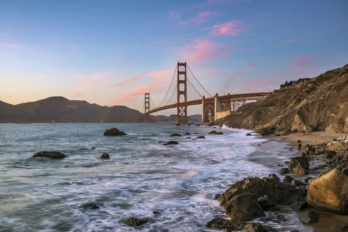 Framed Print : dusk at Golden Gate Bridge, Marshall's Beach