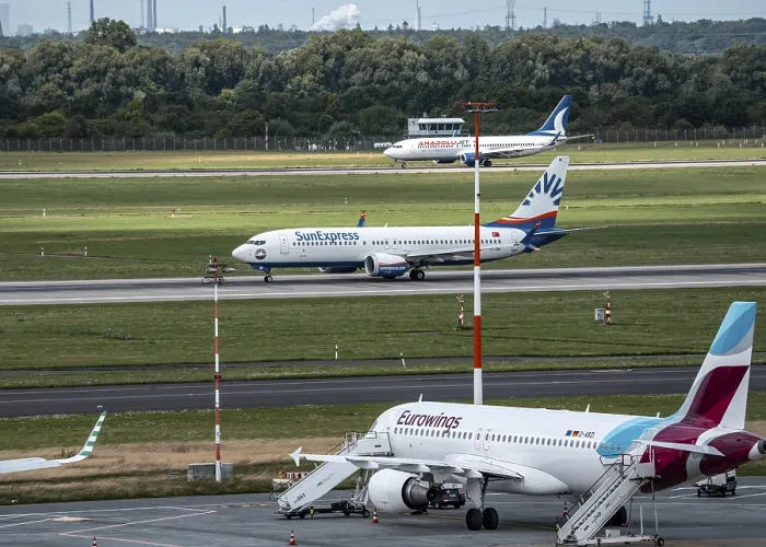 Framed Print : Dusseldorf Airport, Eurowings Airbus aircraft on the apron
