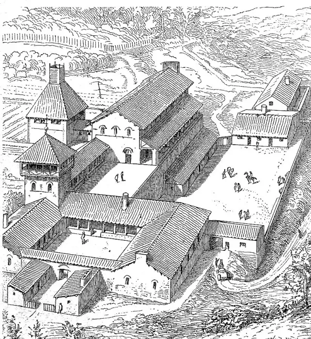 Framed Print : Dwellings, noble court of the Merovingians in France