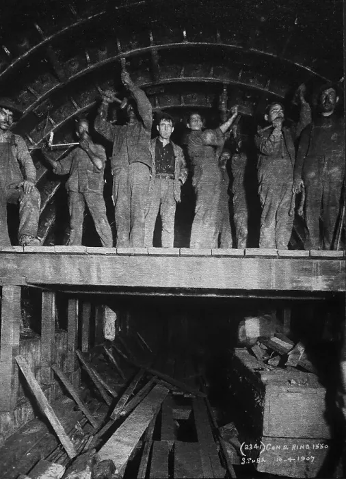 Framed Print : Early 20th century photograph showing construction workers working in tunnel of the New York City Subway Framed Print : Early 20th century photograph showing construction workers working in tunnel of the New York City Subway