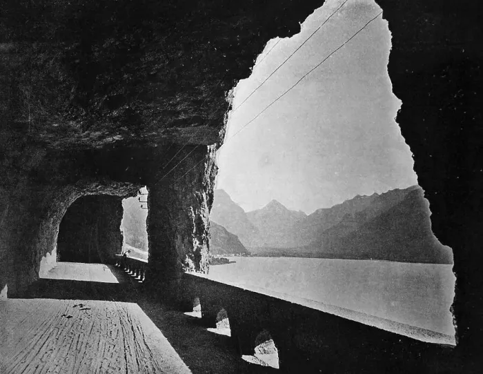 Framed Print : Early autotype of the Axenstrasse on Lake Lucerne