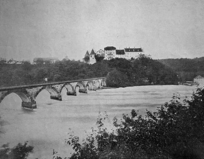 Framed Print : Early autotype of the Chateau de Laufen or Laufen Castle