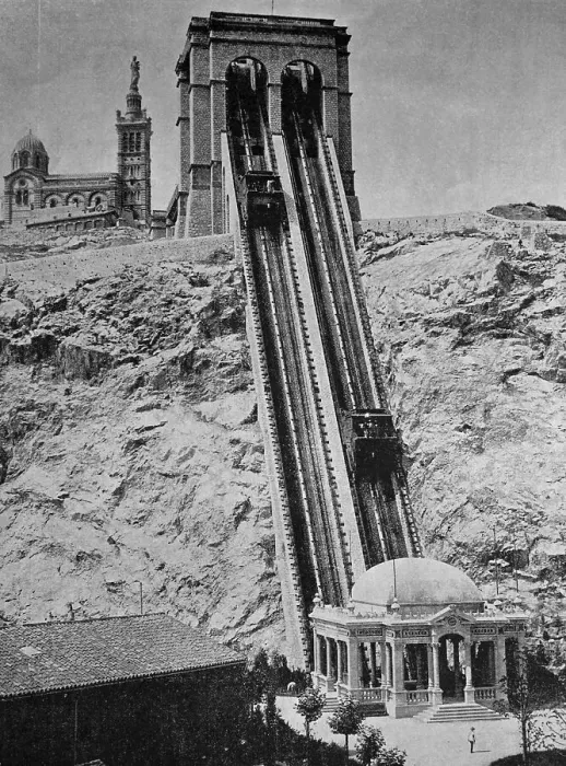 Framed Print : Early autotype of the L'Ascenseur de Notre-Dame-de-la-Garde funicular
