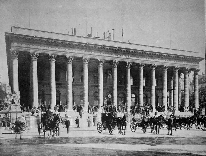 Framed Print : Early autotype of the stock exchange in Paris