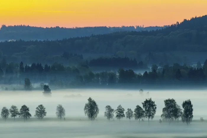Framed Print : Early morning fog over the moor