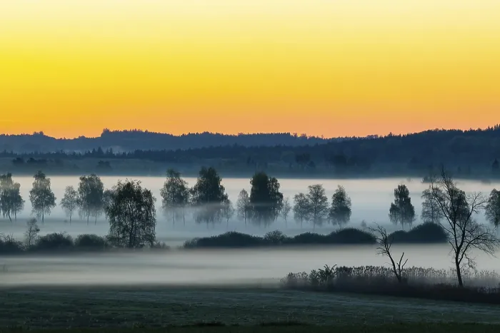 Framed Print : Early morning fog over the moor