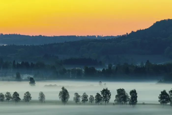 Framed Print : Early morning fog over the moor Framed Print : Early morning fog over the moor