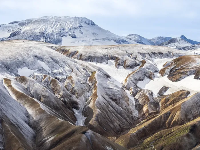 Framed Print : Early snow on the colorful rhyolite mountains