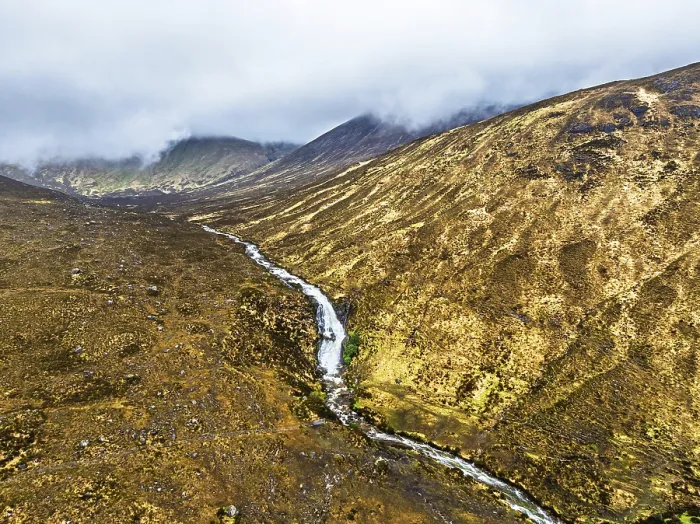 Framed Print : Eas a Bhradain Waterfall from drone