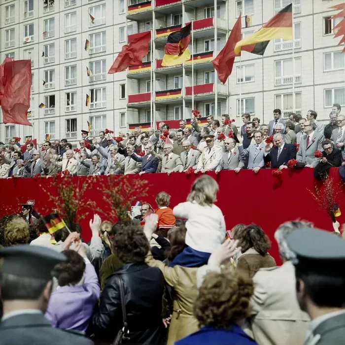 Framed Print : East Berlin, 01.05.1980, Karl-Marx-Allee, view of the tribune of honour of the May Day demonstration, representatives of state and government, among them Erich Honecker East Berlin, GDR GDR