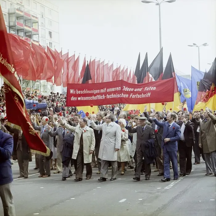 Framed Print : East Berlin, 01.05.1980, Karl-Marx-Allee, march past of workers from Berlin factories with banners at the tribune during the demonstration on 1 May East Berlin, GDR GDR Framed Print : East Berlin, 01.05.1980, Karl-Marx-Allee, march past of workers from Berlin factories with banners at the tribune during the demonstration on 1 May East Berlin, GDR GDR