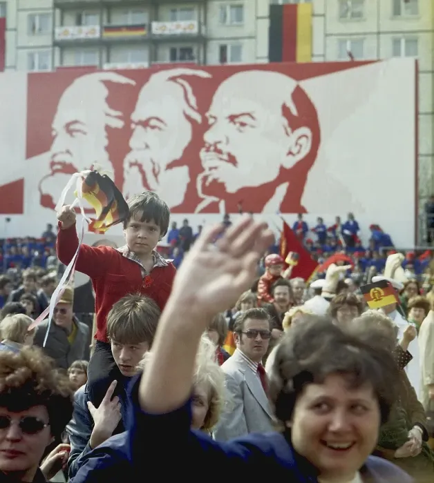 Framed Print : East Berlin, 01.05.1980, Karl-Marx-Allee, Berlin residents wave to the party and government functionaries in the grandstand. East Berlin, Berlin-Mitte, GDR GDR