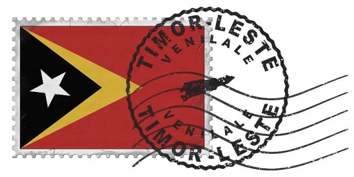 Framed Print : East Timor Venilale Stamp with National Flag and Postmark