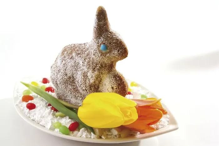 Framed Print : Easter bunny made of dough, sprinkled with icing sugar Framed Print : Easter bunny made of dough, sprinkled with icing sugar
