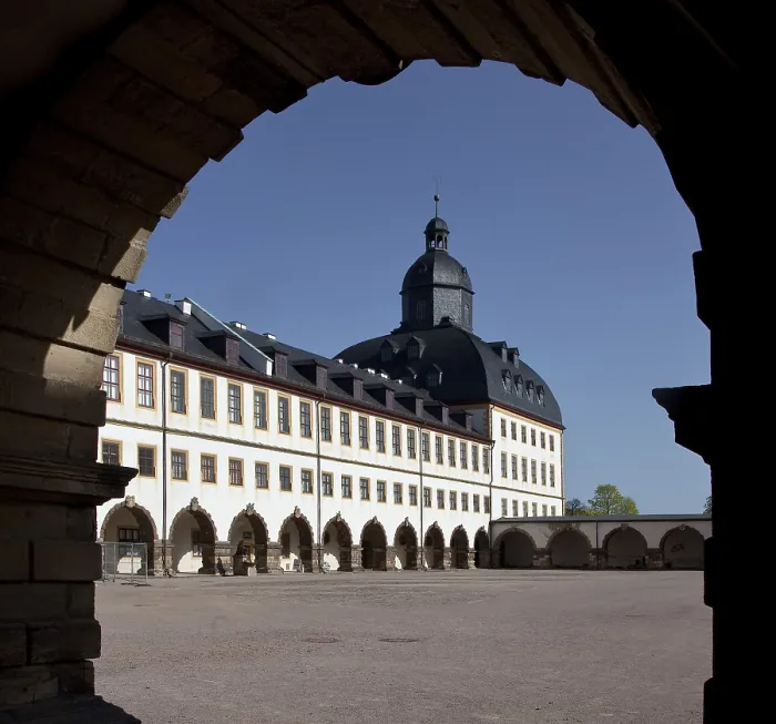Framed Print : Eastern pavilion and southern part of the east wing seen through the arcade from the north-west
