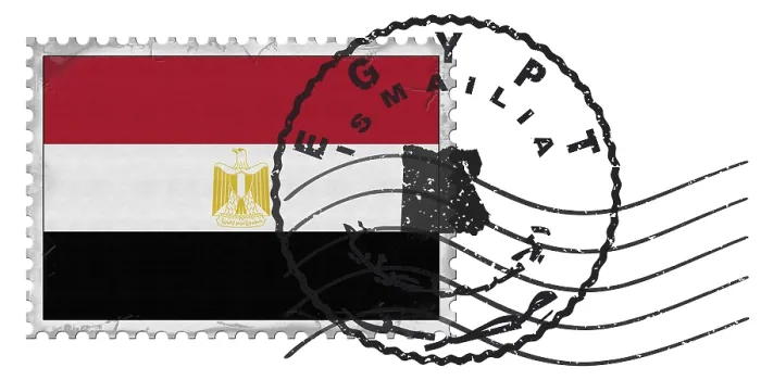 Framed Print : Egypt Ismailia Stamp with National Flag and Postmark
