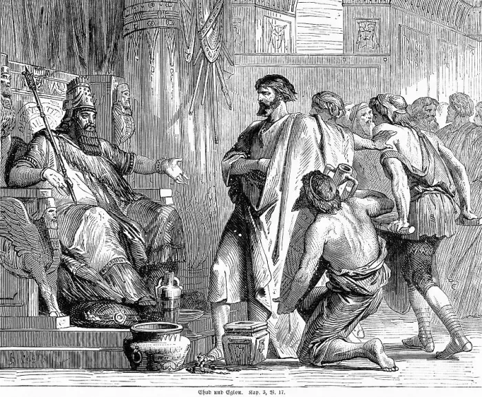 Framed Print : Ehud and Eglon, interior, throne Framed Print : Ehud and Eglon, interior, throne