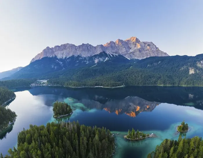 Framed Print : Eibsee lake with Wetterstein range and Zugspitze in the morning light