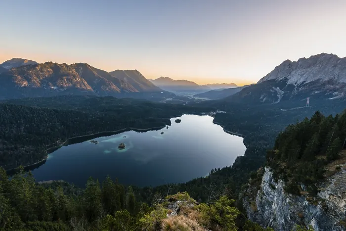 Framed Print : Eibsee lake and Zugspitze massif with Zugspitze