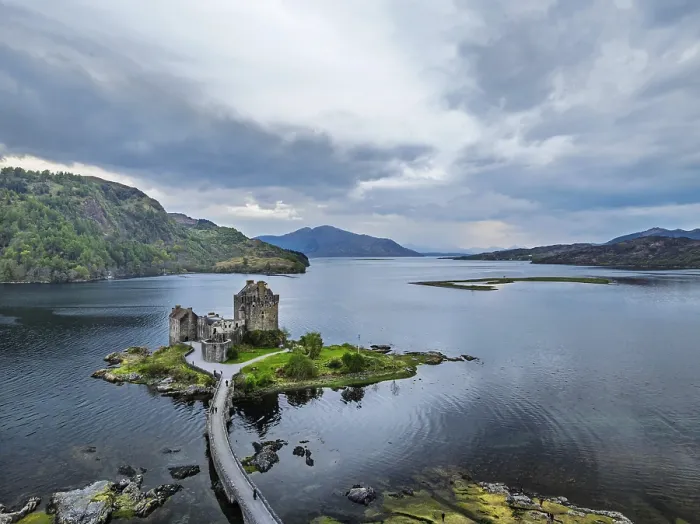 Framed Print : Eilean Donan Castle and Loch Duich from a drone