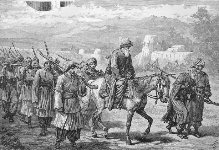 Framed Print : Eine Gruppe von Kaempfern in Afghanistan