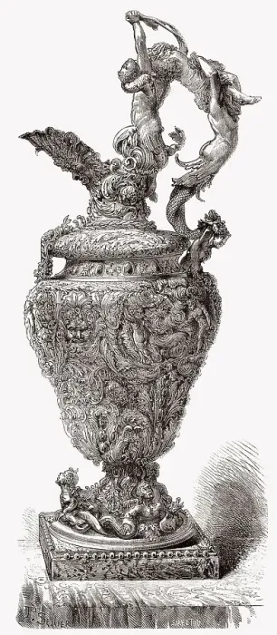 Framed Print : Eine Silbervase, entworfen von Benvenuto Cellini