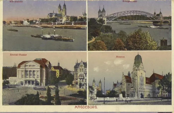 Framed Print : Elbe and cathedral, museum, of Magdeburg