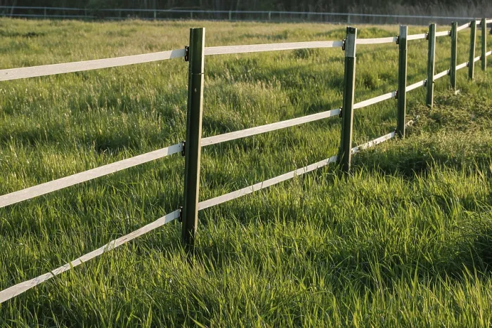 Framed Print : Electric fence separating fields in a farm Framed Print : Electric fence separating fields in a farm
