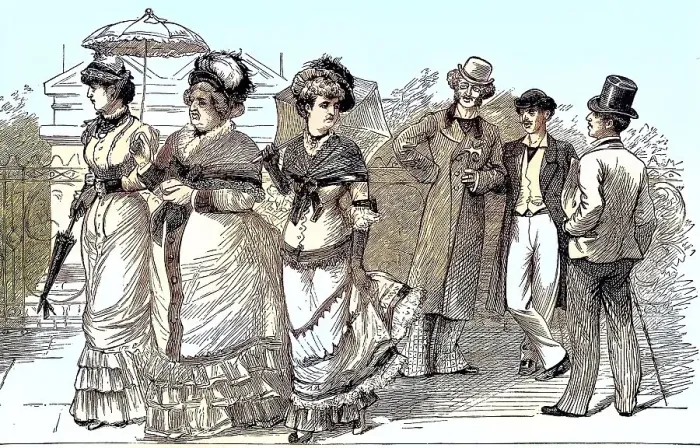 Framed Print : Elegant ladies and gentlemen of high society on a Sunday afternoon stroll Framed Print : Elegant ladies and gentlemen of high society on a Sunday afternoon stroll