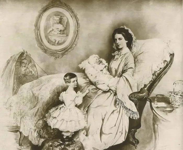 Framed Print : Elisabeth and her children, Elisabeth of Austria (born 24 December 1837 as Elisabeth Amalie Eugenie von Wittelsbach)
