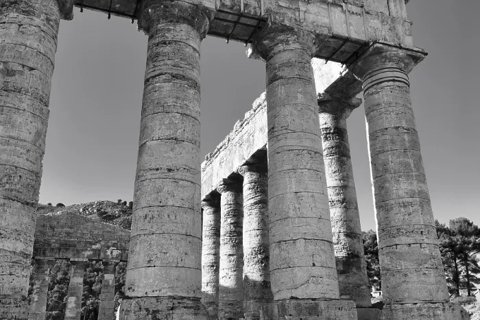 Framed Print : Elymian Doric Temple, ruin, monochrome