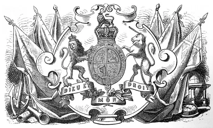 Framed Print : Emblem, England, inscription, Dieu et Mon Droit