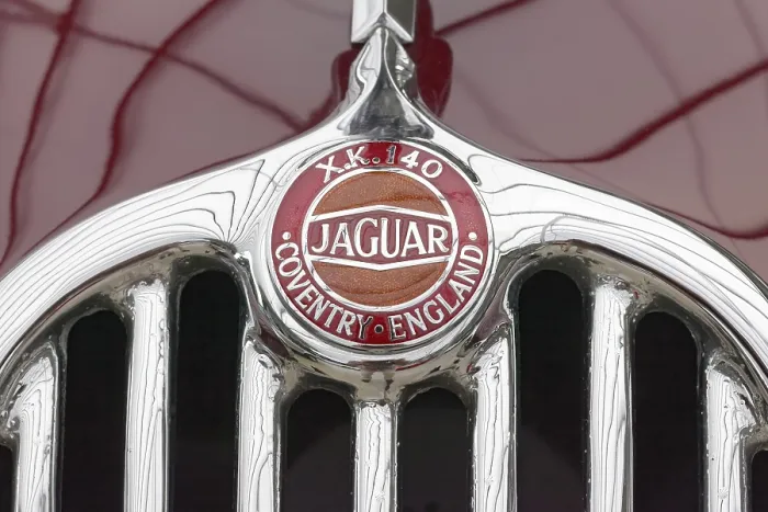Framed Print : Emblem on Jaguar XK140 radiator grill
