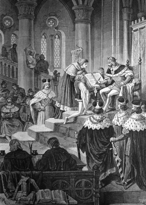 Framed Print : Emperor Charles IV signing at the Diet of Metz