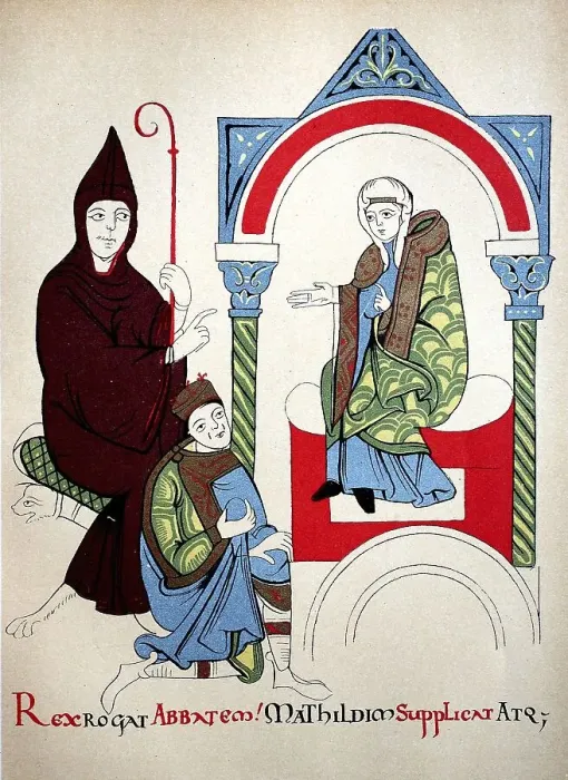 Framed Print : Emperor Henry IV kneels in front of the Margravine Mathilde to Canossa