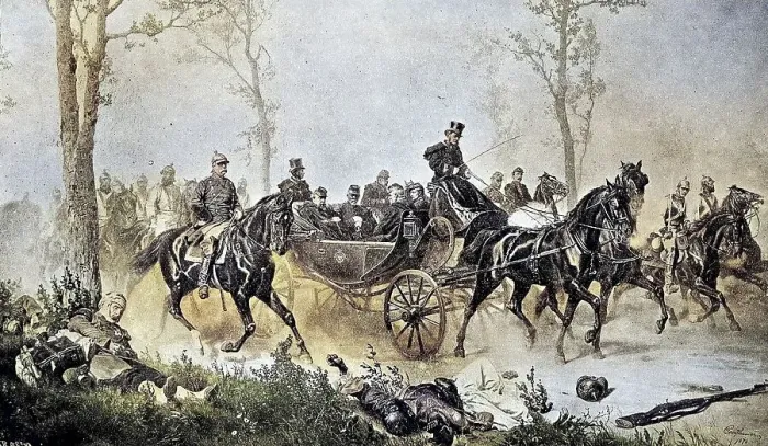 Framed Print : Emperor Napoleon being led to King William by Count Bismarck on the morning after the Battle of Sedan Framed Print : Emperor Napoleon being led to King William by Count Bismarck on the morning after the Battle of Sedan