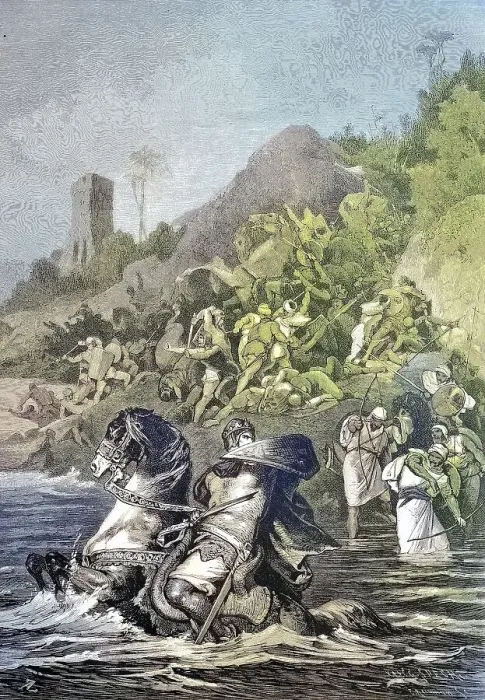 Framed Print : Emperor Otto II swims across the sea to escape on a ship after the defeat at Cotrone