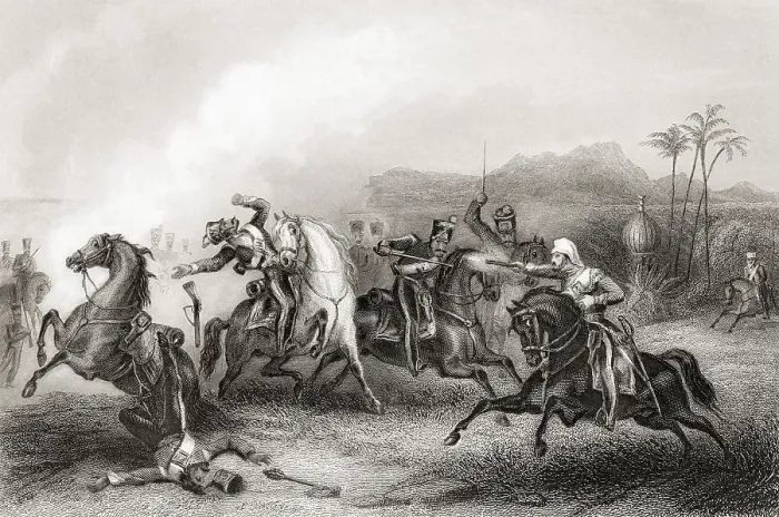 Framed Print : Encounter between Lieutenant Hills and body of Sepoy cavalry, India, Asia Framed Print : Encounter between Lieutenant Hills and body of Sepoy cavalry, India, Asia