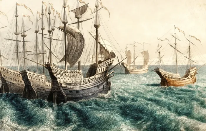 Framed Print : English sailing boats, 16th century