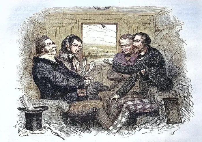 Framed Print : Entertainment in a railway carriage
