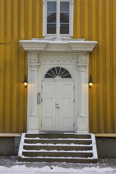 Framed Print : Entrance door in the historic town centre of Tromso