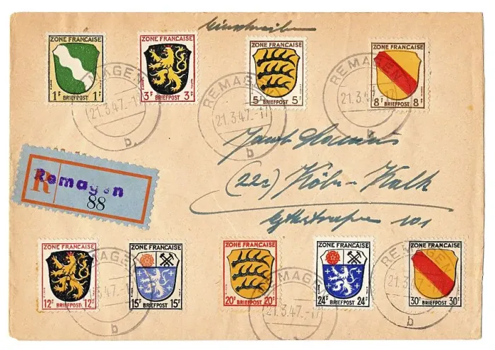 Framed Print : Envelope from 1947 with stamps of the French sector Framed Print : Envelope from 1947 with stamps of the French sector