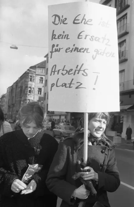 Framed Print : Equal pay was one of the main demands of woman at the International Women's Day demonstration in Duesseldorf