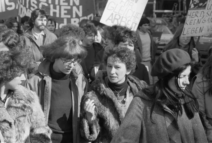 Framed Print : Equal pay was one of the main demands of woman at the International Women's Day demonstration in Duesseldorf