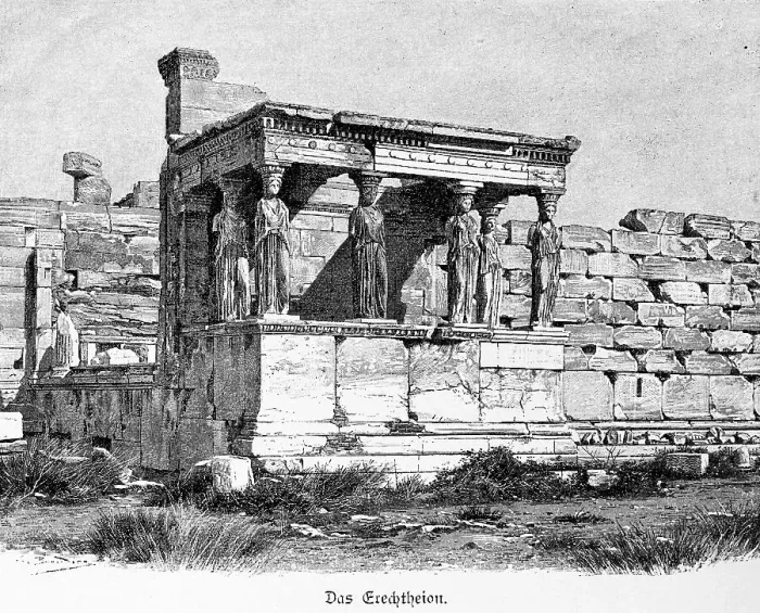 Framed Print : Erechtheion, statues, stone wall Framed Print : Erechtheion, statues, stone wall