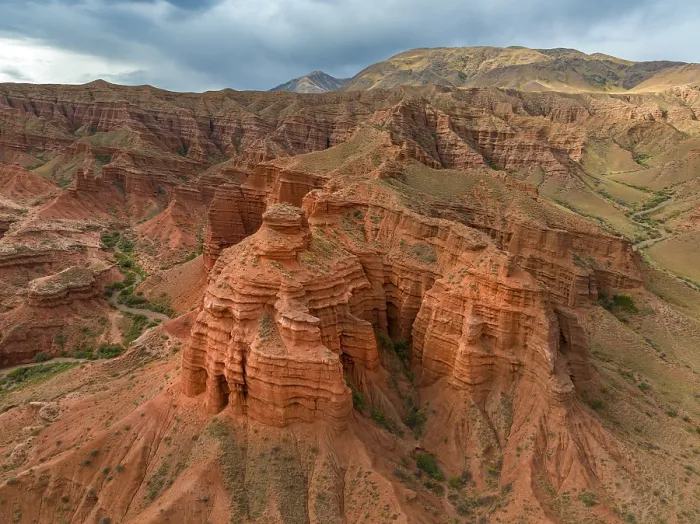 Framed Print : Eroded mountain landscape, canyon with red and orange rock formations Framed Print : Eroded mountain landscape, canyon with red and orange rock formations
