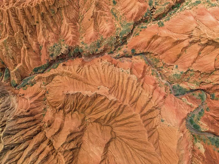 Framed Print : Eroded mountain landscape, top-down Framed Print : Eroded mountain landscape, top-down