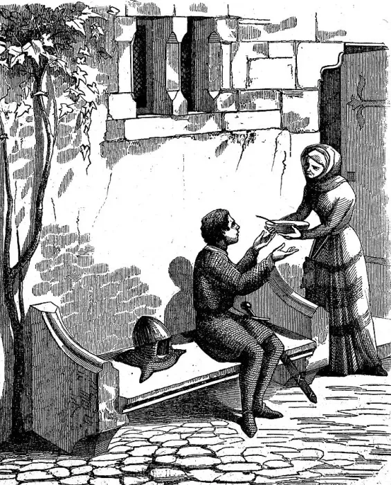 Framed Print : An errant knight in the Middle Ages obtained from a woman a bowl of soup Framed Print : An errant knight in the Middle Ages obtained from a woman a bowl of soup