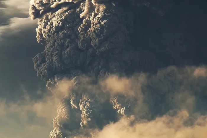 Framed Print : Eruption. Clubs of smoke and ash in the atmosphere